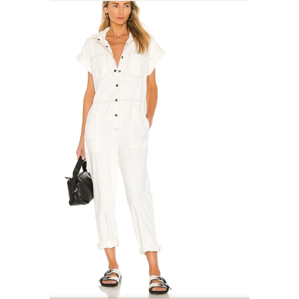 Pistola Naomi Sleeveless Jumpsuit Utility Denim Boiler Suit in Ecru S